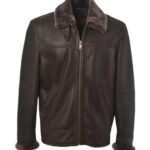 Men Brown Shearling Bomber Leather Jacket