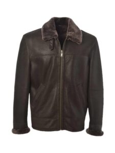 Men Brown Shearling Bomber Leather Jacket