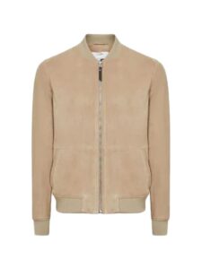 Men Brown Suede Leather Bomber Jacket