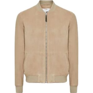 Men Brown Suede Leather Bomber Jacket